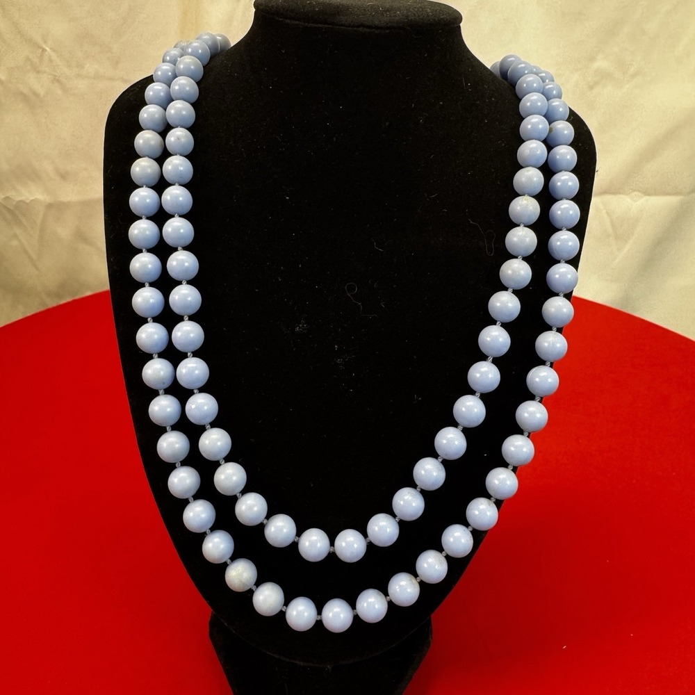 Vintage Granny Core Elegant Stylish Jewelry Blue Beaded Necklace